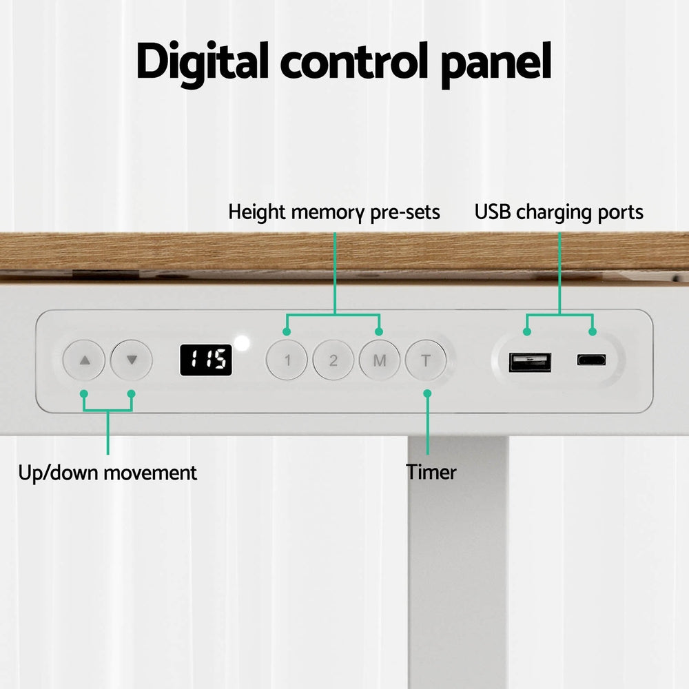 Standing Desk with Drawer (Dual Motor) White & Oak 120cm - Homecoze