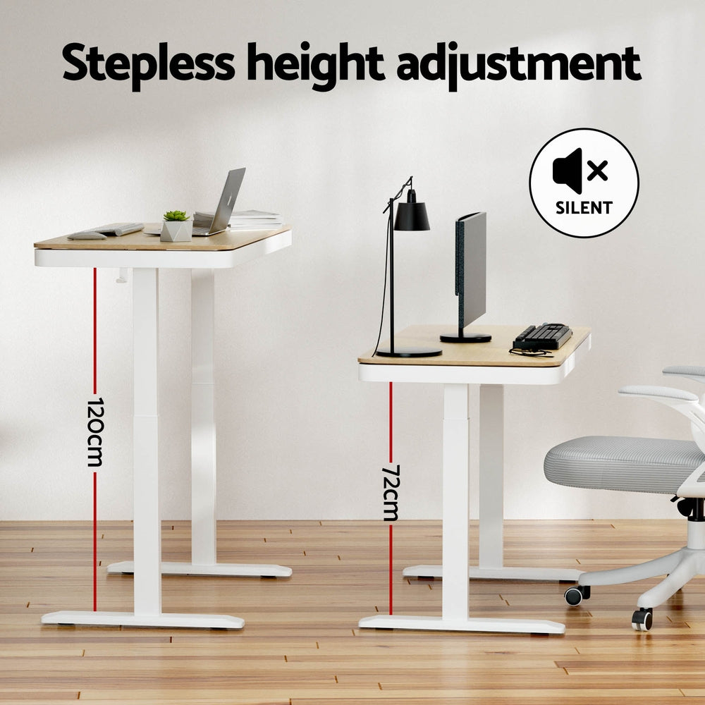 Standing Desk with Drawer (Dual Motor) White & Oak 120cm - Homecoze
