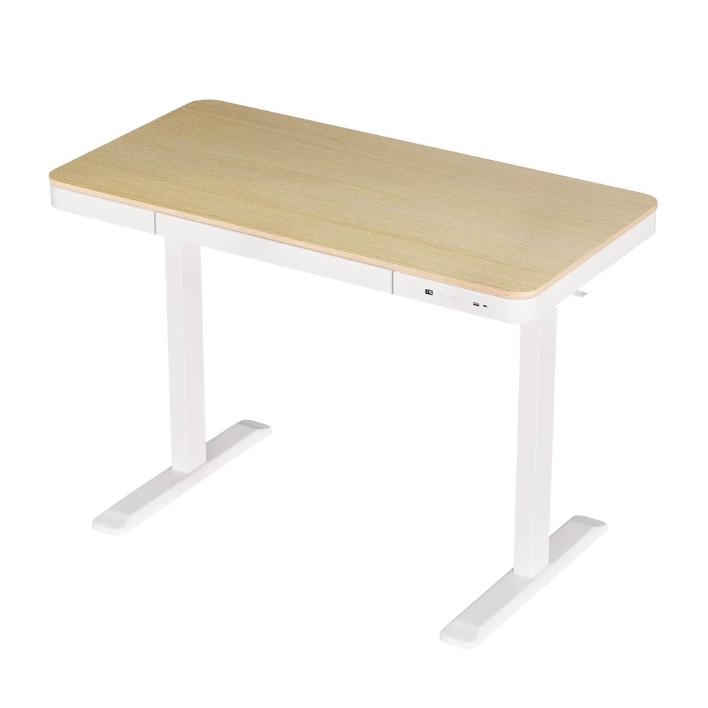 Standing Desk with Drawer (Dual Motor) White & Oak 120cm - Homecoze