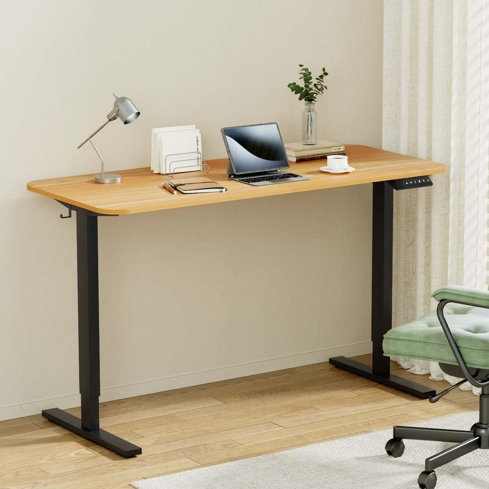 Artiss Electric Standing Desk 140cm Adjustable Height Motorised Home Office Desk Oak Black - Homecoze