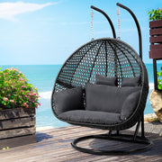 Gardeon Outdoor Swing Chair Hanging Rattan Patio Furniture Pod Stand Cushion 2 Seater - Homecoze
