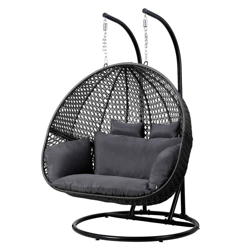 Gardeon Outdoor Swing Chair Hanging Rattan Patio Furniture Pod Stand Cushion 2 Seater - Homecoze