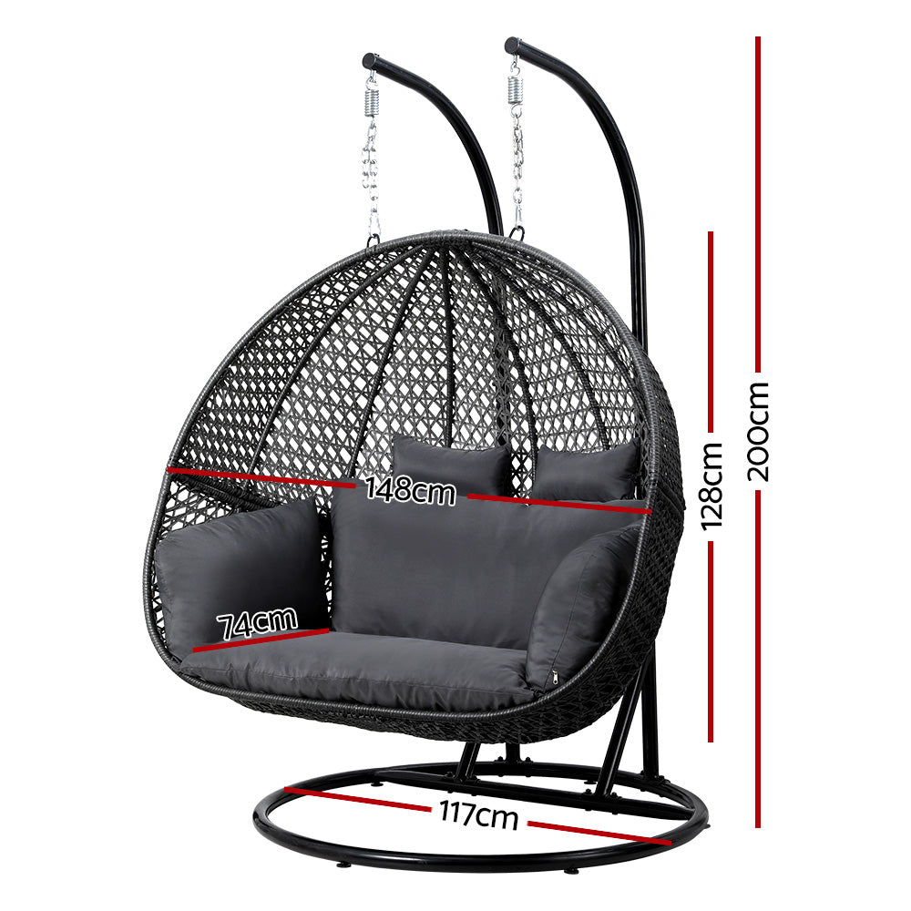 Gardeon Outdoor Swing Chair Hanging Rattan Patio Furniture Pod Stand Cushion 2 Seater - Homecoze