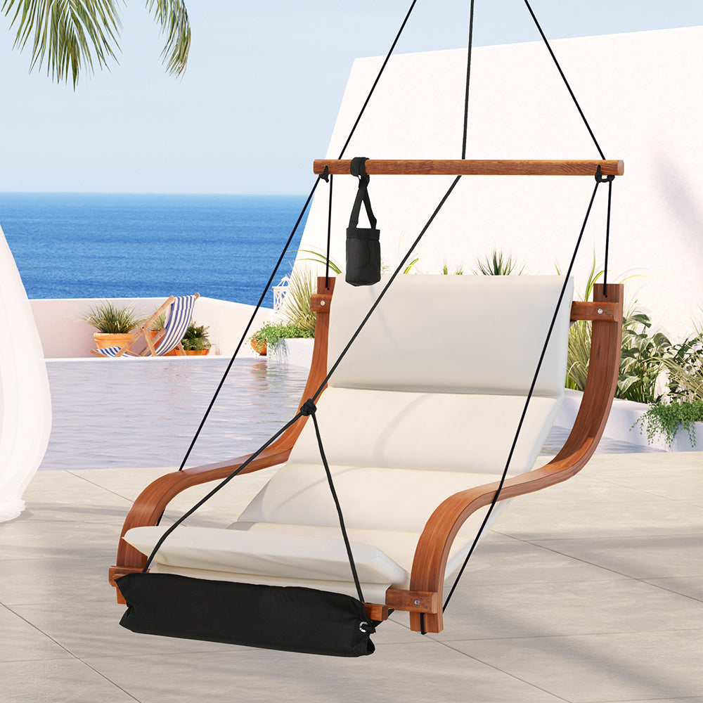 Hanging Lounge Chair Wooden Hammock Seat Indoor Outdoor - Homecoze