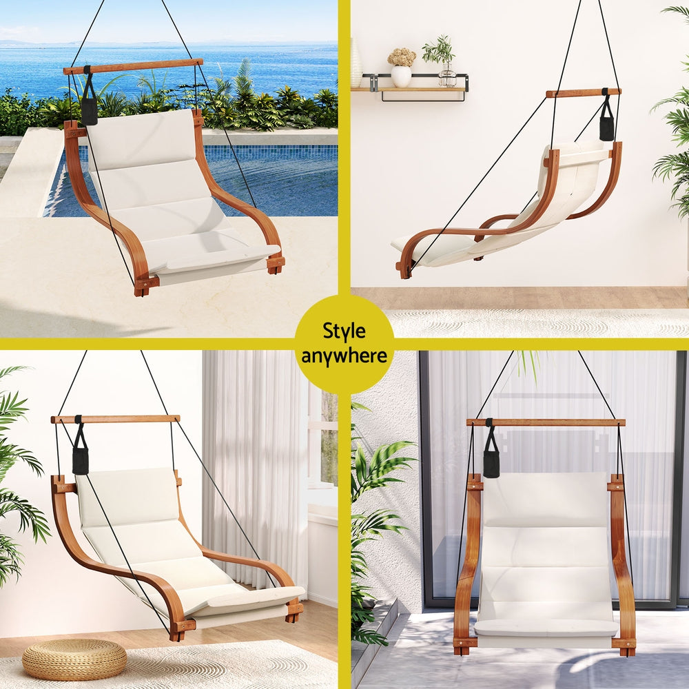 Hanging Lounge Chair Wooden Hammock Seat Indoor Outdoor - Homecoze