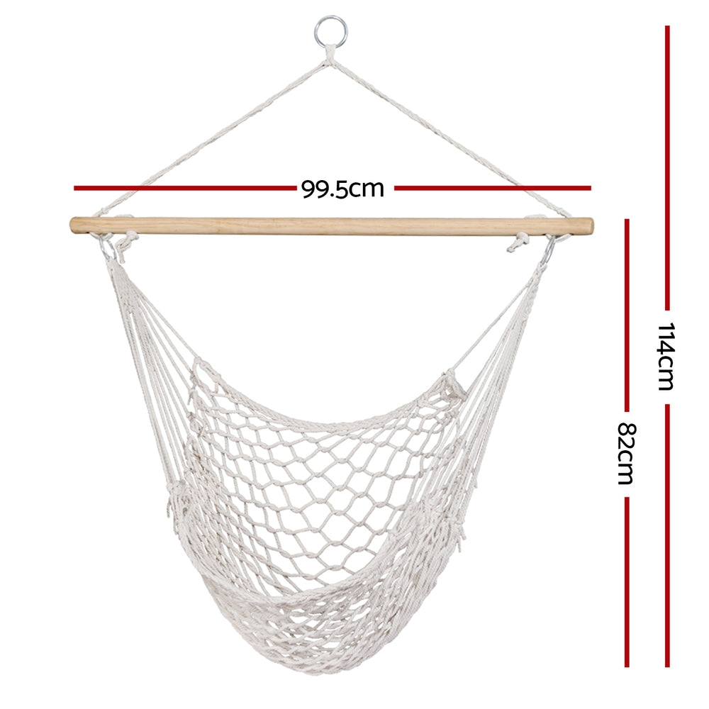 Woven Cotton Rope Hammock Chair Indoor or Outdoor - Cream - Homecoze
