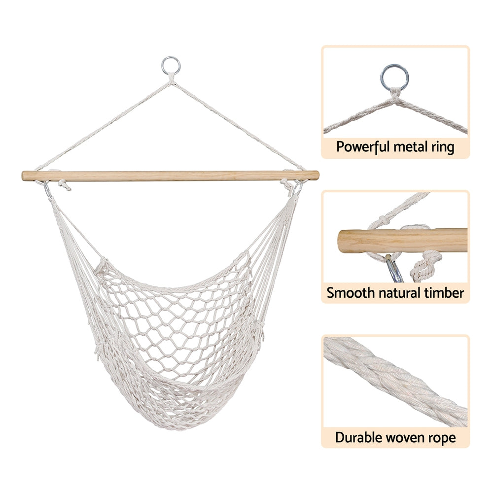 Woven Cotton Rope Hammock Chair Indoor or Outdoor - Cream - Homecoze