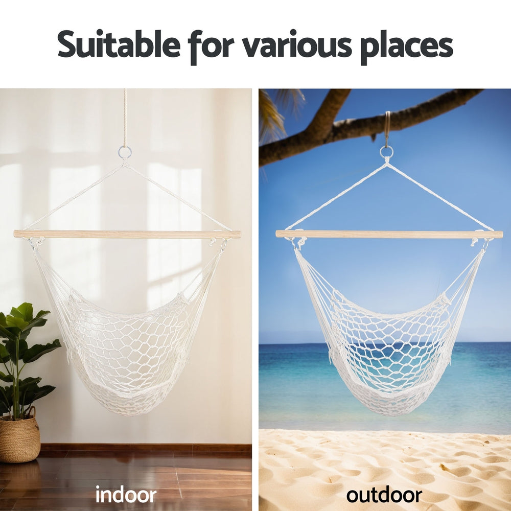 Woven Cotton Rope Hammock Chair Indoor or Outdoor - Cream - Homecoze