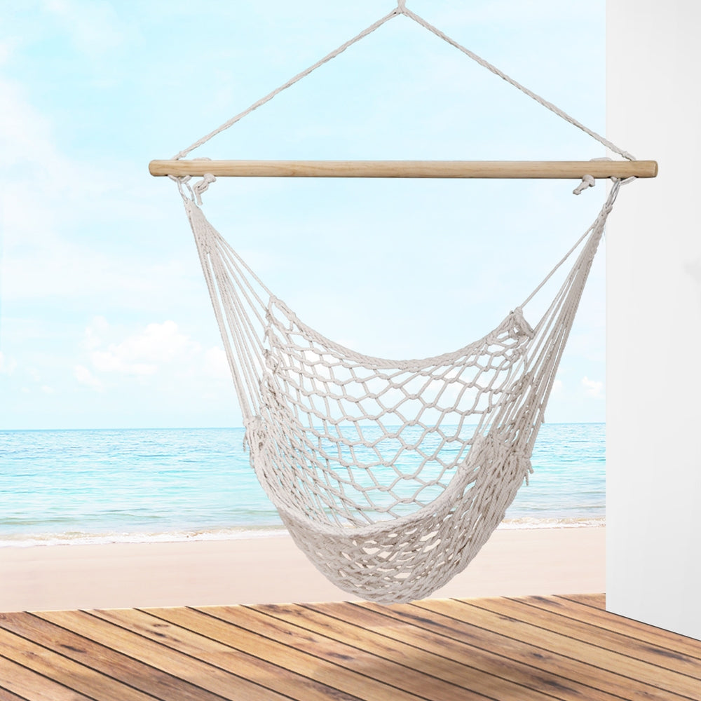 Woven Cotton Rope Hammock Chair Indoor or Outdoor - Cream - Homecoze