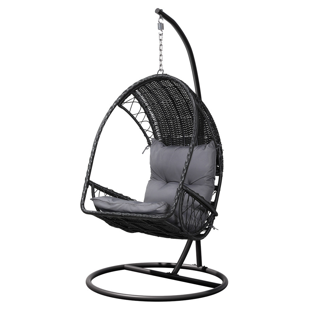 Hanging Wicker Egg Chair with Stand - Black