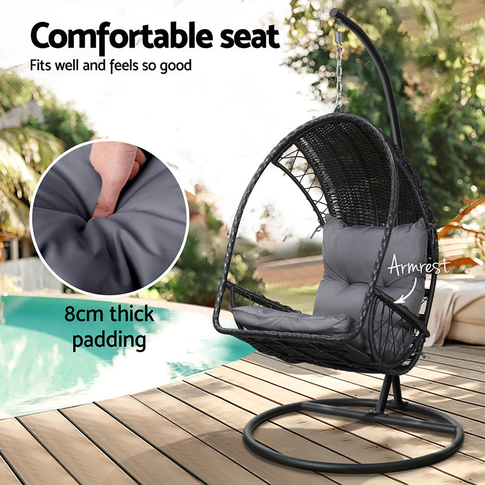 Hanging Wicker Egg Chair with Stand - Black - Homecoze
