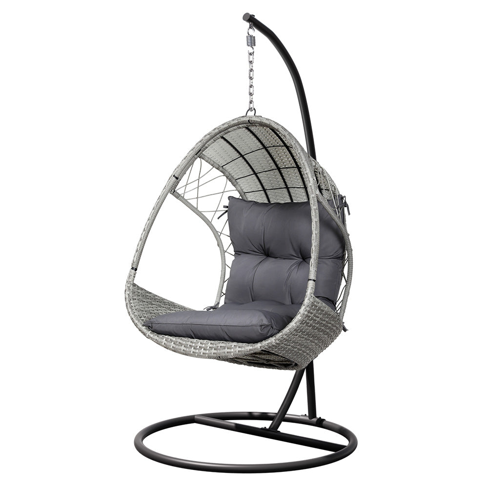 Hanging Wicker Egg Chair with Stand - Light Grey - Homecoze