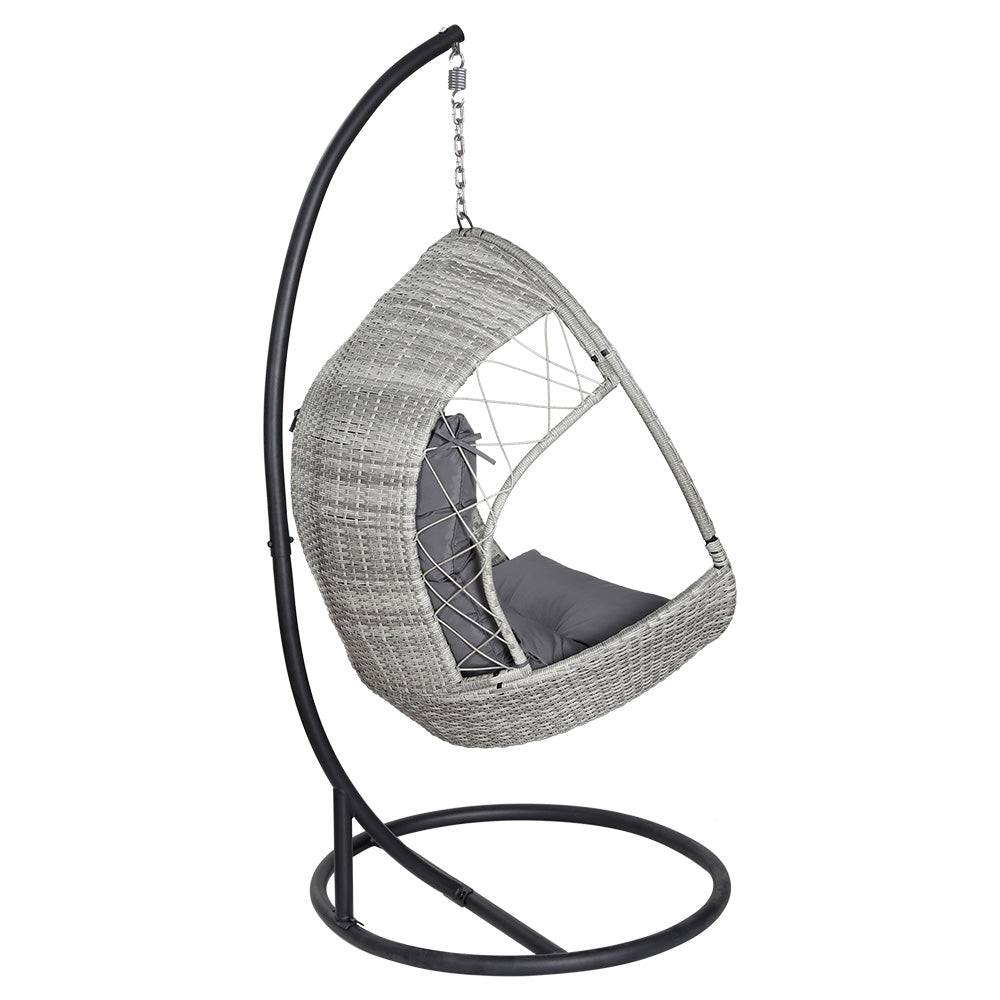 Hanging Wicker Egg Chair with Stand - Light Grey - Homecoze