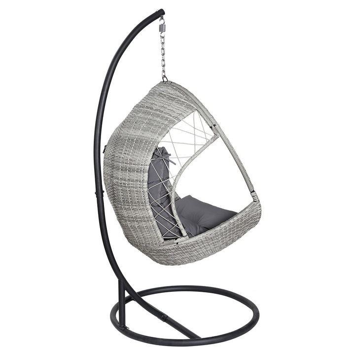 Hanging Wicker Egg Chair with Stand - Light Grey