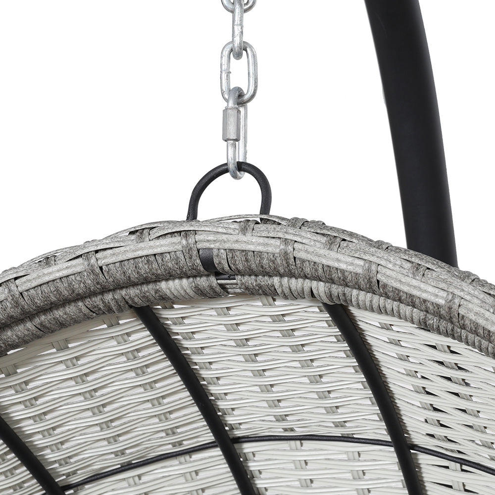 Hanging Wicker Egg Chair with Stand - Light Grey - Homecoze