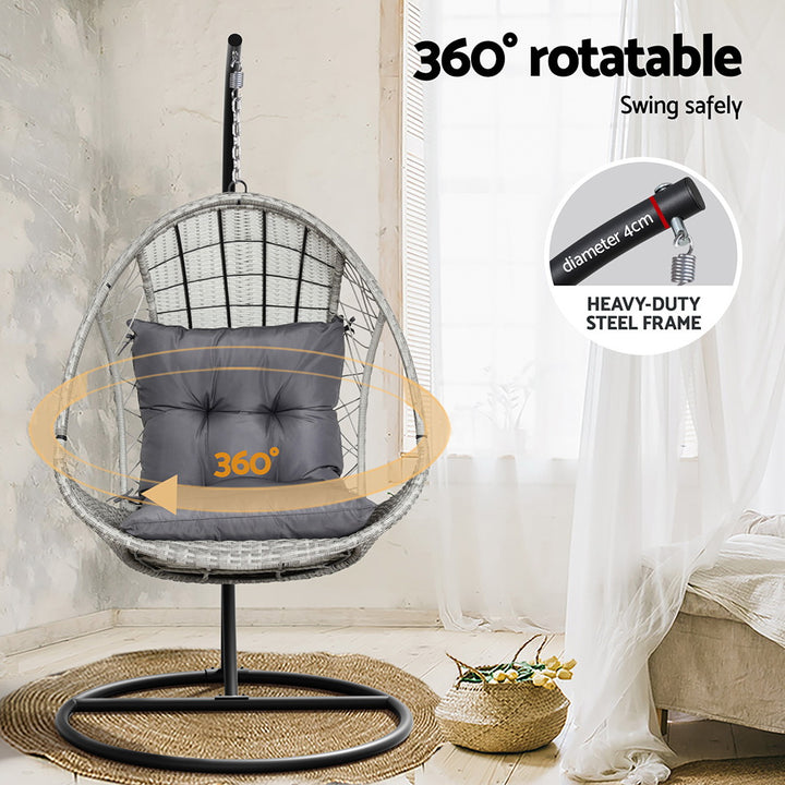 Hanging Wicker Egg Chair with Stand - Light Grey