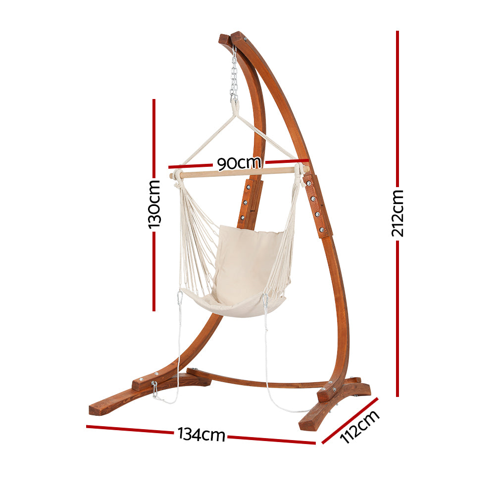 Wooden Hammock Chair Swing with Stand Outdoor Timber Lounger - Homecoze