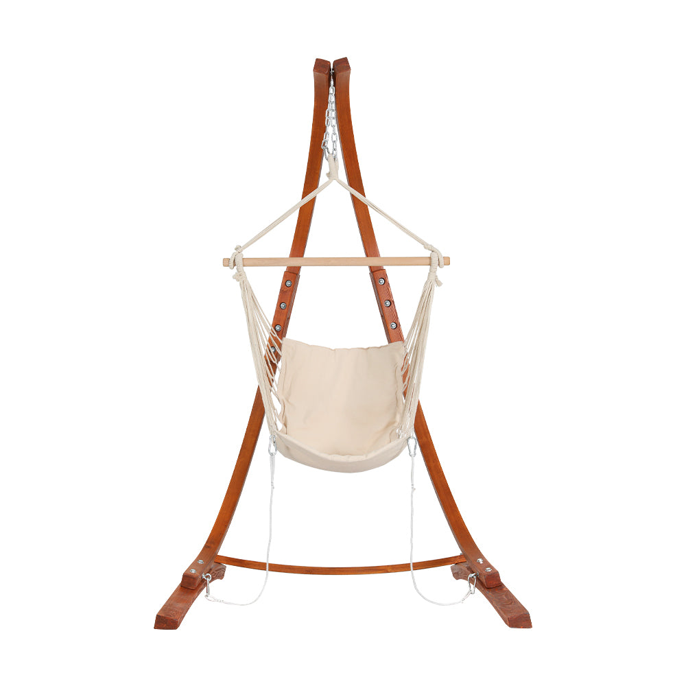 Wooden Hammock Chair Swing with Stand Outdoor Timber Lounger - Homecoze