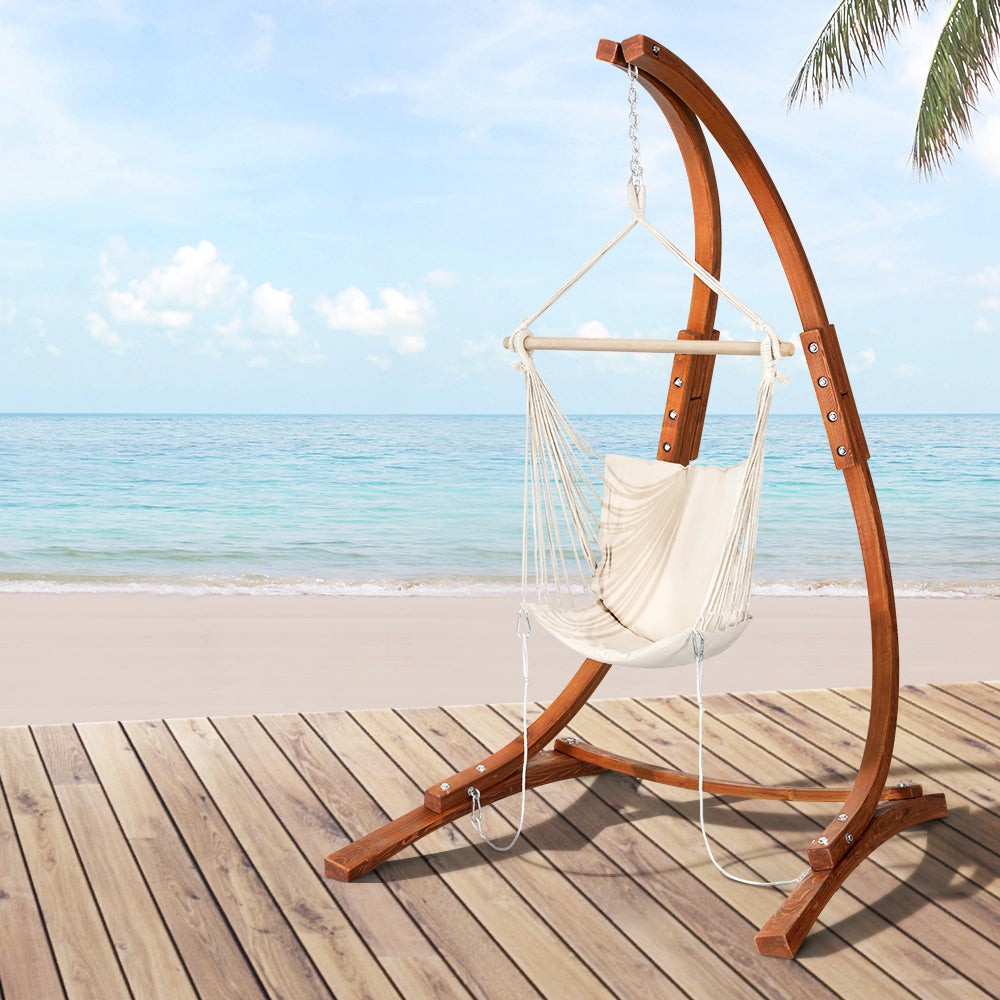 Wooden Hammock Chair Swing with Stand Outdoor Timber Lounger - Homecoze