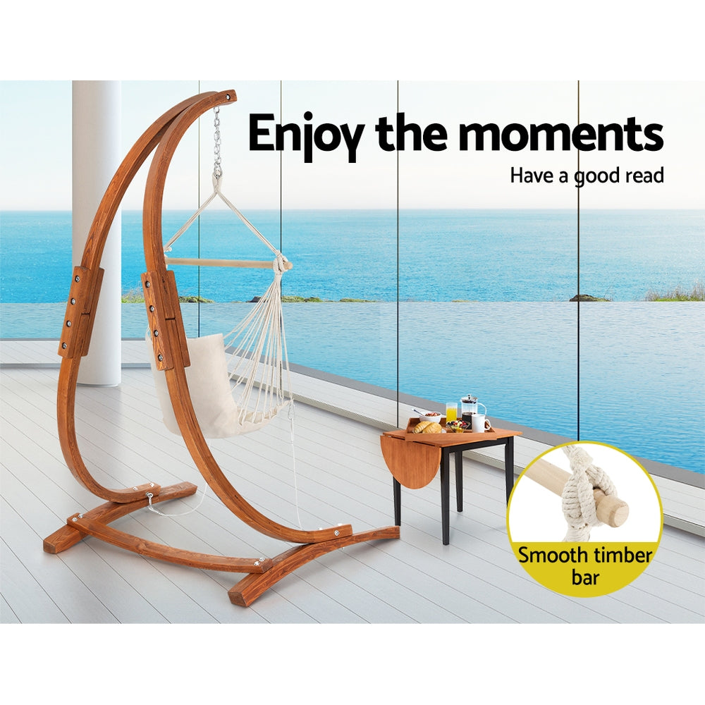 Wooden Hammock Chair Swing with Stand Outdoor Timber Lounger - Homecoze
