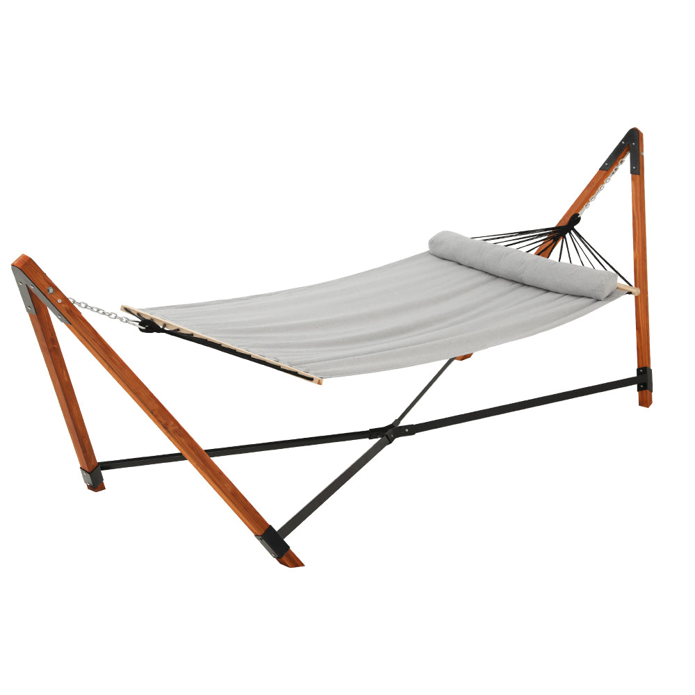 Deluxe Double 2-Person Hammock with Wooden Stand Indoor/Outdoor Use - Grey - Homecoze
