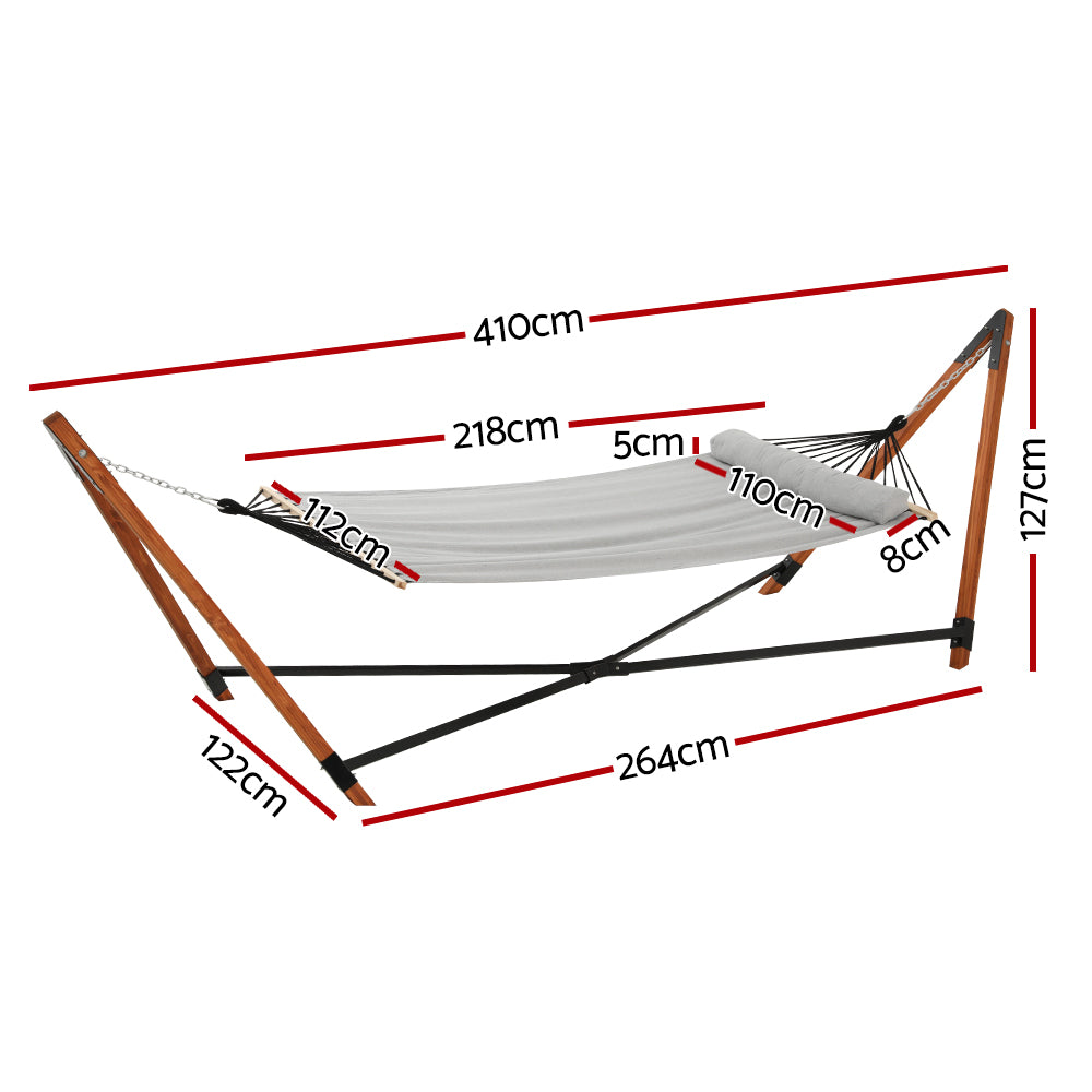 Deluxe Double 2-Person Hammock with Wooden Stand Indoor/Outdoor Use - Grey - Homecoze