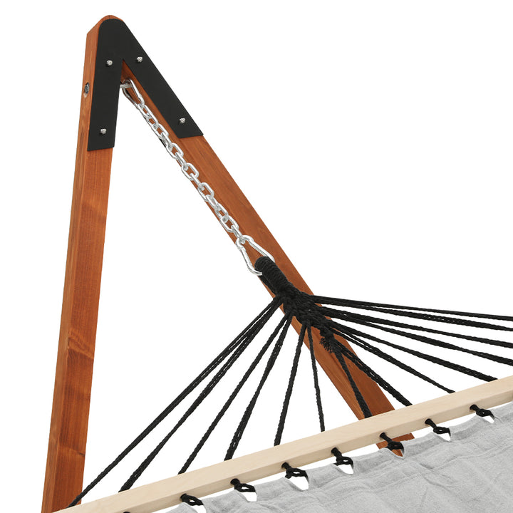 Deluxe Double 2-Person Hammock with Wooden Stand Indoor/Outdoor Use - Grey