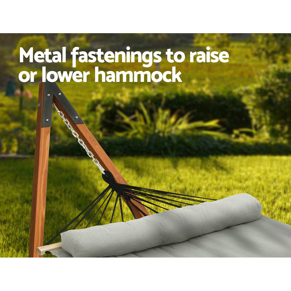 Deluxe Double 2-Person Hammock with Wooden Stand Indoor/Outdoor Use - Grey - Homecoze