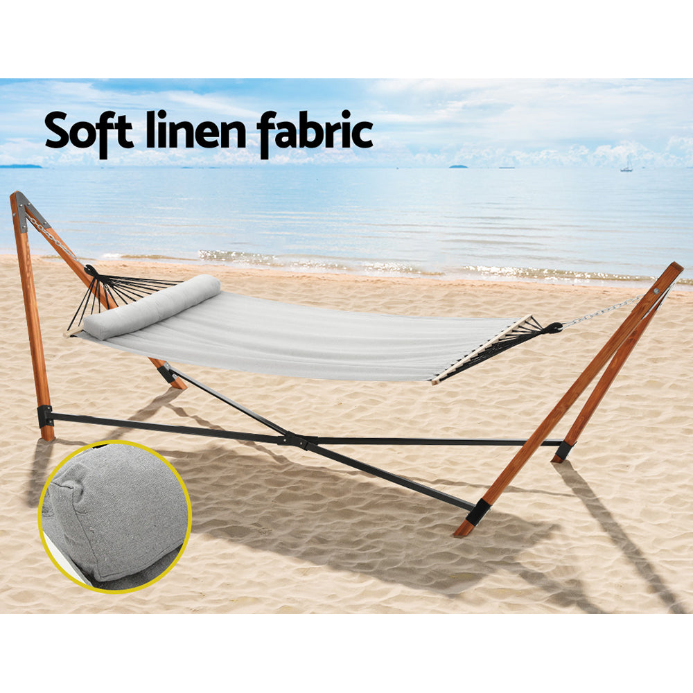 Deluxe Double 2-Person Hammock with Wooden Stand Indoor/Outdoor Use - Grey - Homecoze