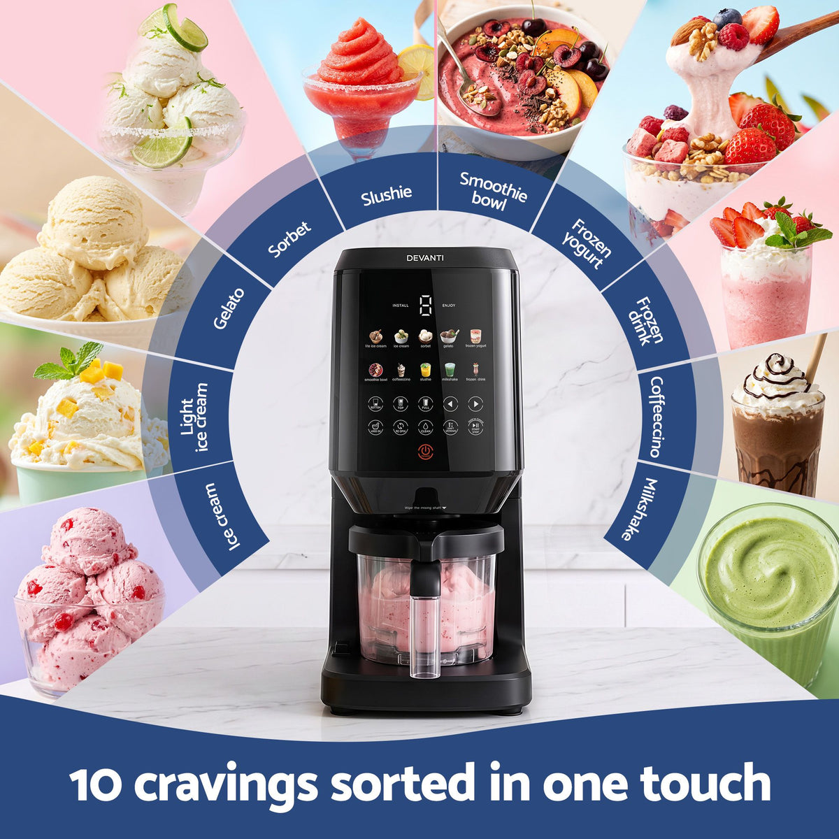 Devanti 10-in-1 Ice Cream Maker Machine Homemade Gelato Sorbet Smart Portion Control Custom Mix-Ins - Homecoze