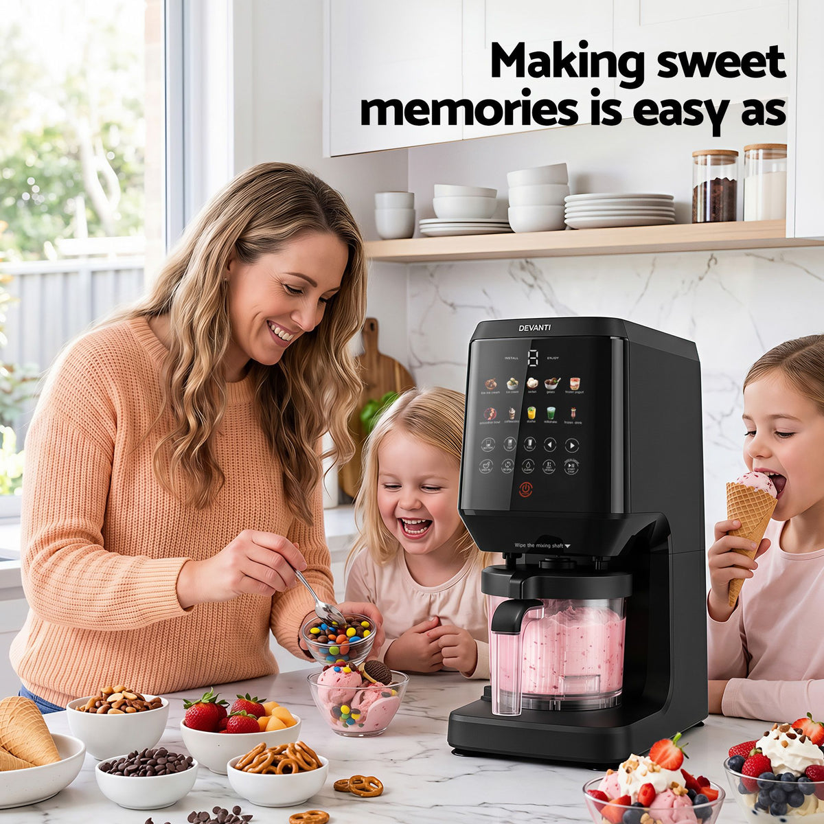 Devanti 10-in-1 Ice Cream Maker Machine Homemade Gelato Sorbet Smart Portion Control Custom Mix-Ins - Homecoze