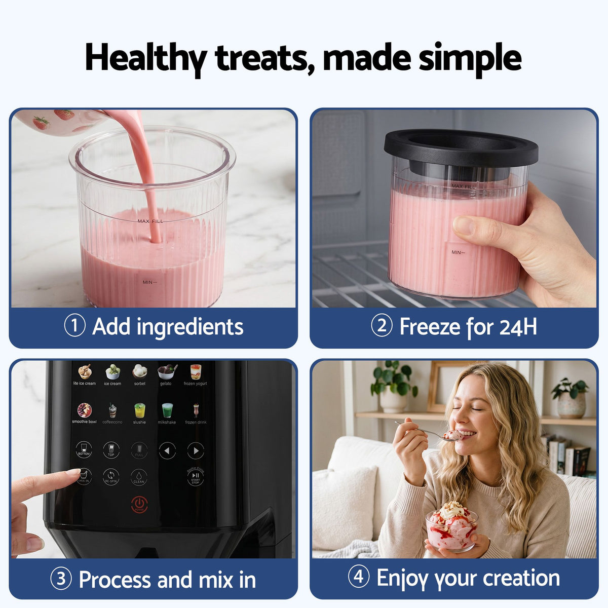 Devanti 10-in-1 Ice Cream Maker Machine Homemade Gelato Sorbet Smart Portion Control Custom Mix-Ins - Homecoze
