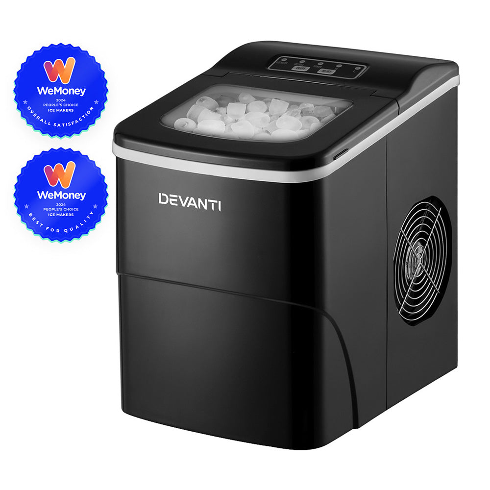 Portable Ice Cube Maker Machine 0.5kg/hr Small or Large Ice Home Bar Benchtop - Black - Homecoze