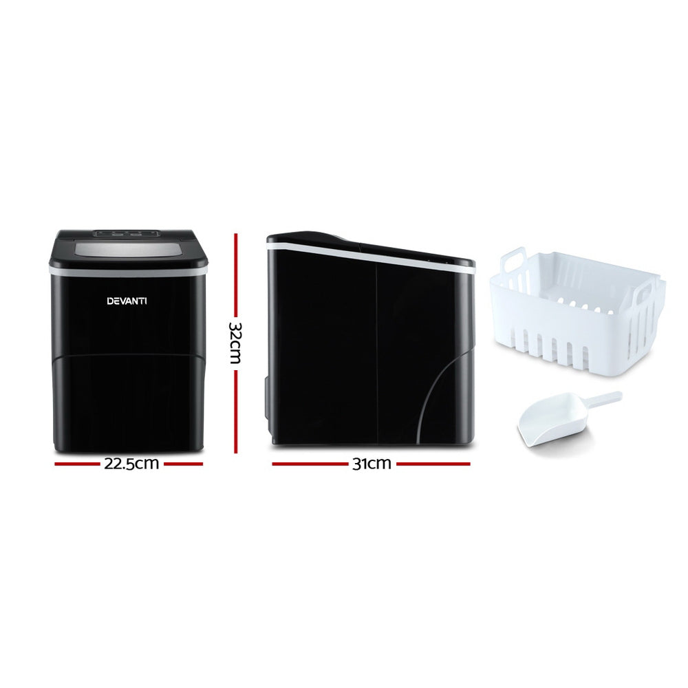 Portable Ice Cube Maker Machine 0.5kg/hr Small or Large Ice Home Bar Benchtop - Black - Homecoze
