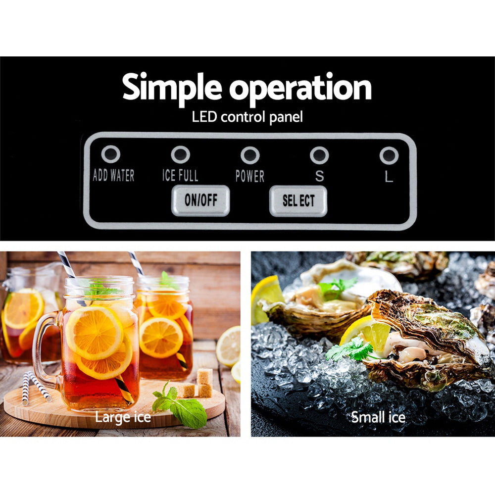 Portable Ice Cube Maker Machine 0.5kg/hr Small or Large Ice Home Bar Benchtop - Black - Homecoze