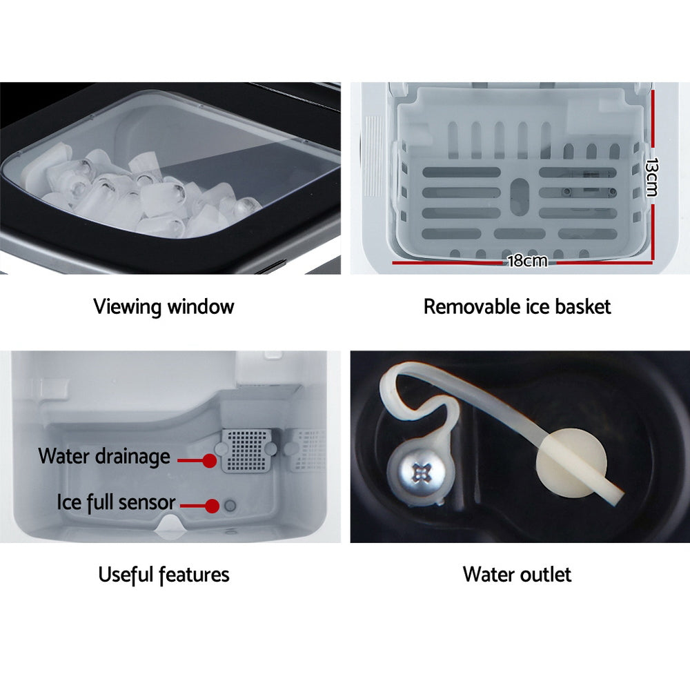 Portable Ice Cube Maker Machine 0.5kg/hr Small or Large Ice Home Bar Benchtop - Black - Homecoze