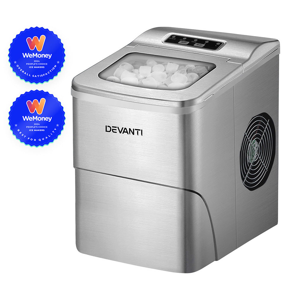 Portable Ice Cube Maker Machine 0.5kg/hr Small or Large Ice Home Bar Benchtop - Silver - Homecoze