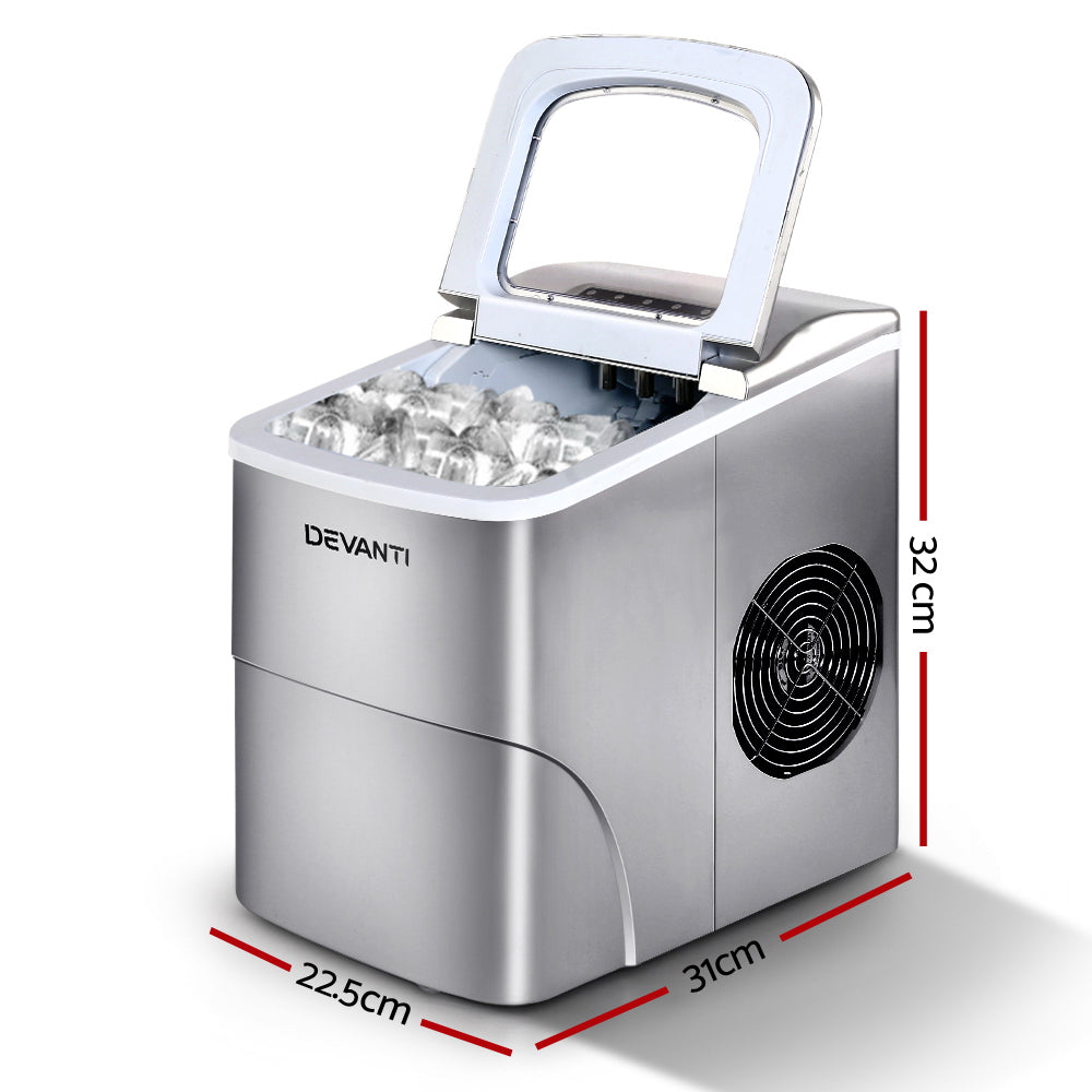 Portable Ice Cube Maker Machine 0.5kg/hr Small or Large Ice Home Bar Benchtop - Silver - Homecoze