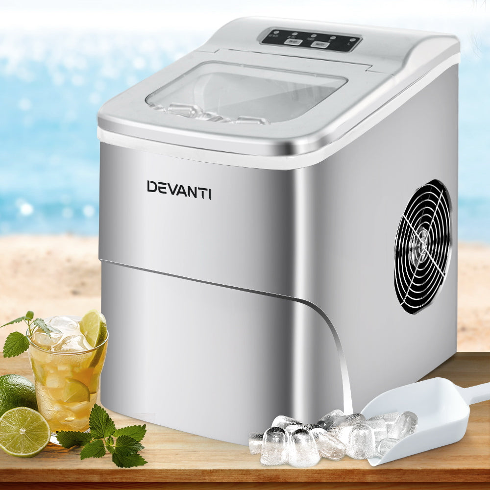 Portable Ice Cube Maker Machine 0.5kg/hr Small or Large Ice Home Bar Benchtop - Silver - Homecoze