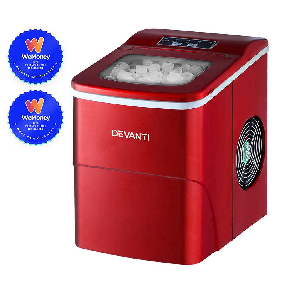 Portable Ice Cube Maker Machine 0.5kg/hr Small or Large Ice Home Bar Benchtop - Red - Homecoze