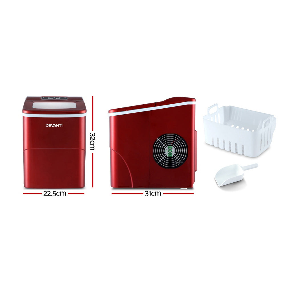 Portable Ice Cube Maker Machine 0.5kg/hr Small or Large Ice Home Bar Benchtop - Red - Homecoze