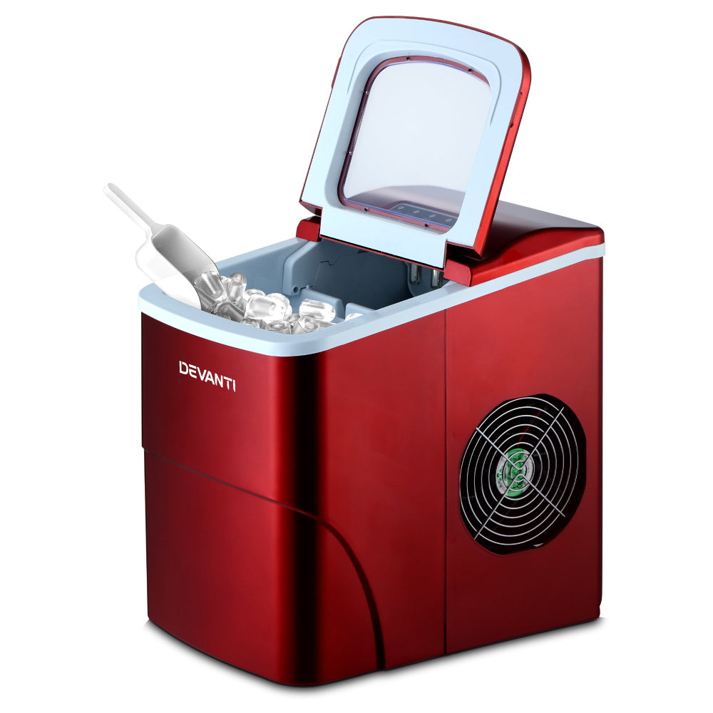 Portable Ice Cube Maker Machine 0.5kg/hr Small or Large Ice Home Bar Benchtop - Red - Homecoze