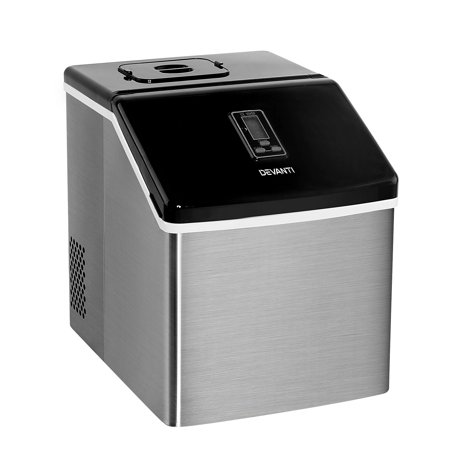 Portable Ice Cube Maker 0.75kg/hr Adjustable Ice Size Home Bar Benchtop - Stainless Steel - Homecoze