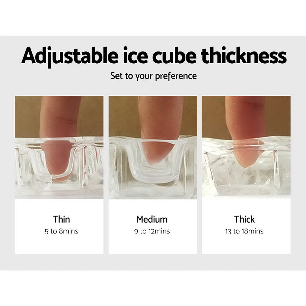 Portable Ice Cube Maker 0.75kg/hr Adjustable Ice Size Home Bar Benchtop - Stainless Steel - Homecoze