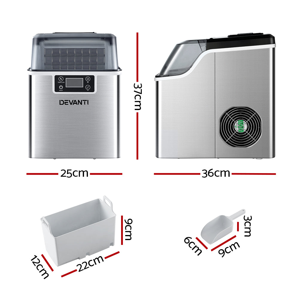 Commercial Ice Cube Maker Ice Machine 0.8kg/hr Adjustable Ice Size - Stainless Steel - Homecoze