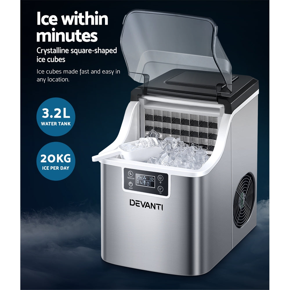 Commercial Ice Cube Maker Ice Machine 0.8kg/hr Adjustable Ice Size - Stainless Steel - Homecoze