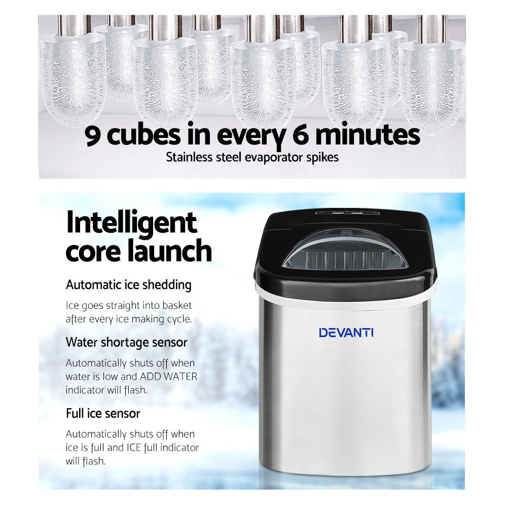 Portable Ice Cube Maker 0.5kg/hr Small or Large Home Ice Machine Stainless Steel - Homecoze