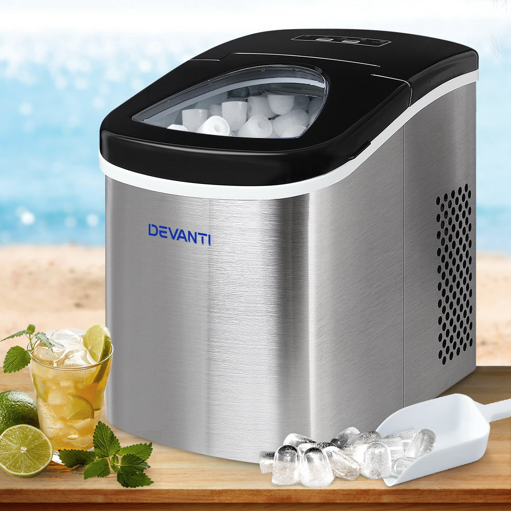 Portable Ice Cube Maker 0.5kg/hr Small or Large Home Ice Machine Stainless Steel - Homecoze