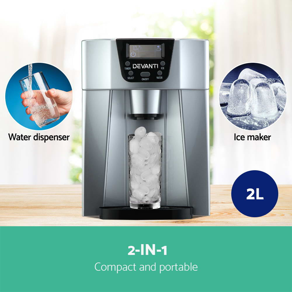 Portable Ice Cube Maker & Cool Water Dispenser  0.5kg/hr Ice Machine - Silver - Homecoze