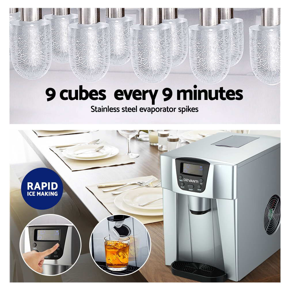 Portable Ice Cube Maker & Cool Water Dispenser  0.5kg/hr Ice Machine - Silver - Homecoze